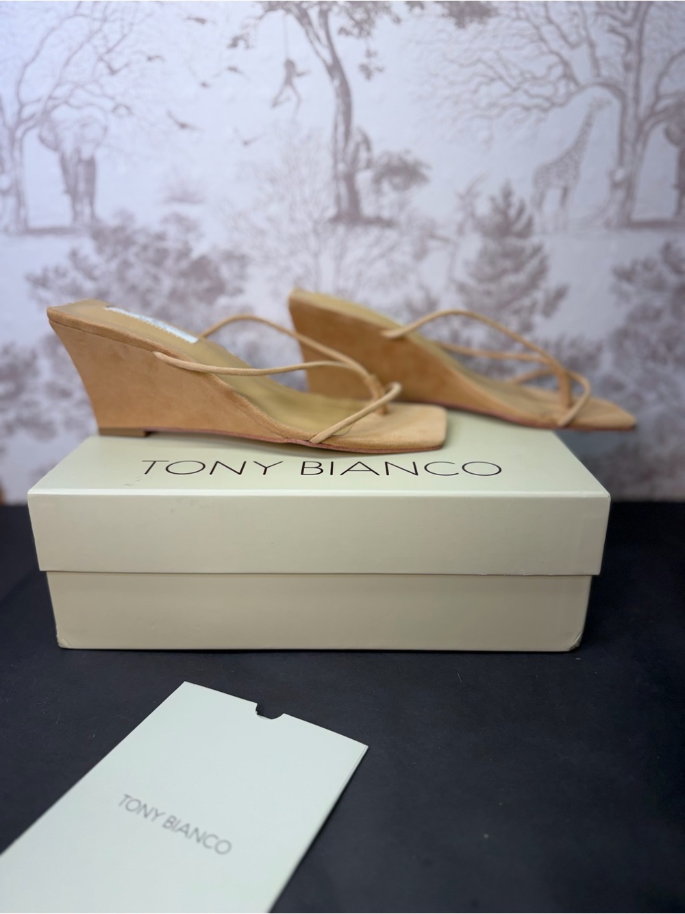 Tony Bianco Gretta Sandal in Taupe Suede mid wedge heel round toe slip-on - Picture 3 of 9